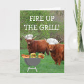 Carte Funny Highland Steer Barbecue Anniversaire (Devant)