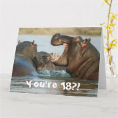 Carte Funny Hippopotamus Hippo Joyeux 18e anniversaire (Fleur jaune)