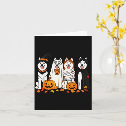 Carte Funny Husky Ghost Dogs Halloween Dog Soky (Fleur jaune)