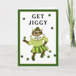 Carte Funny Irish Birthday Card<br><div class="desc">Poème drôle de carte d'anniversaire et mignon chat de dessin animé dansant la jig irlandaise. Modifier le texte pour ajouter le nom.</div>