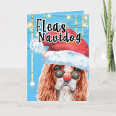 Carte Funny King Charles spaniel Noël puces navidog (Devant)