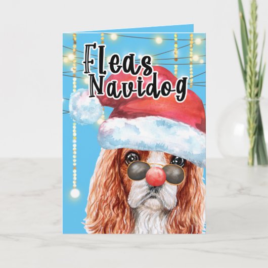 Carte Funny King Charles spaniel Noël puces navidog (Devant)