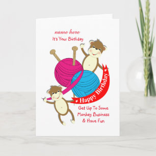 Carte Funny Knitters Thème Joyeux Anniversaire