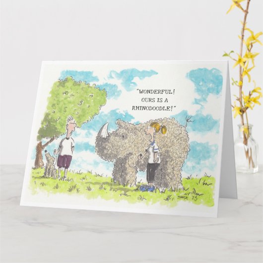 Carte Funny Labradoodle (Fleur jaune)