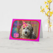 Carte Funny Labradoodle happy birthday greeting card (Fleur jaune)