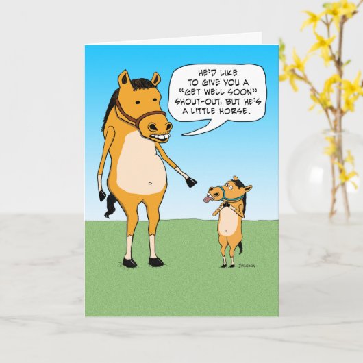 Carte Funny Little Horse Get Well (Fleur jaune)