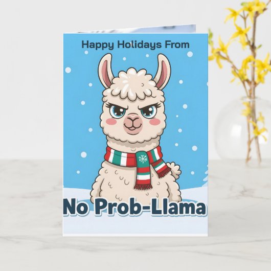 Carte Funny Llama No Prob-Llama Photo Christmas (Fleur jaune)