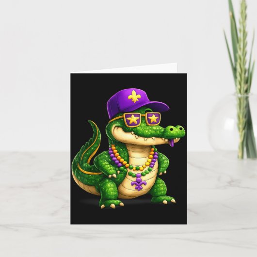 Carte Funny Mardi Gras Alligator Beads Carnival Celebrat (Devant)