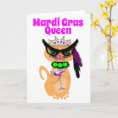 Carte Funny Mardi Gras Kitty Chat Queen (Fleur jaune)