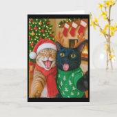 Carte Funny Meme Cat Taking A Selfie Christmas Xmas Ligh (Fleur jaune)
