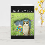 Carte Funny Meowl Meme, Cat Owl Meme Brainrot Gen Alpha (Fleur jaune)