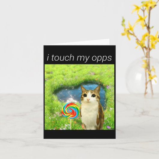 Carte Funny Meowl Meme, Cat Owl Meme Brainrot Gen Alpha (Fleur jaune)