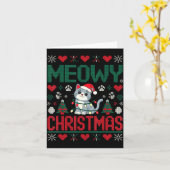 Carte Funny Meowy Christmas Ugly Xmas Cute Lights Cat Sa (Fleur jaune)