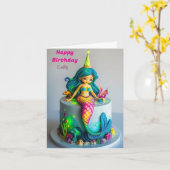 CARTE FUNNY MERMAID THEMEME ANNIVERSAIRE DE ENFANT CAKE (Fleur jaune)