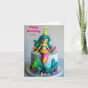 CARTE FUNNY MERMAID THEMEME ANNIVERSAIRE DE ENFANT CAKE