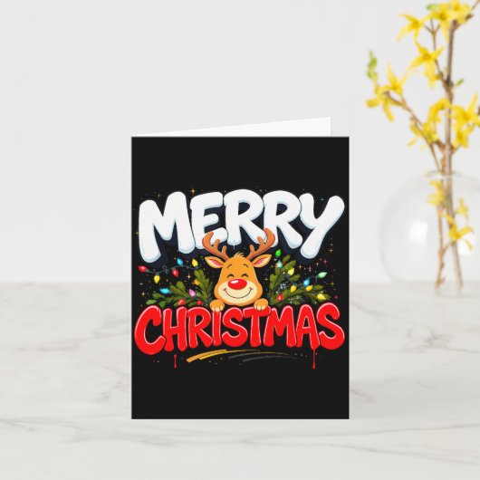 Carte Funny Merry Christmas Reindeer Xmas Family Men &am (Fleur jaune)