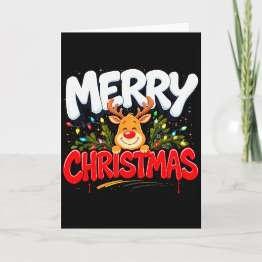 Carte Funny Merry Christmas Reindeer Xmas Family Men &am (Devant)