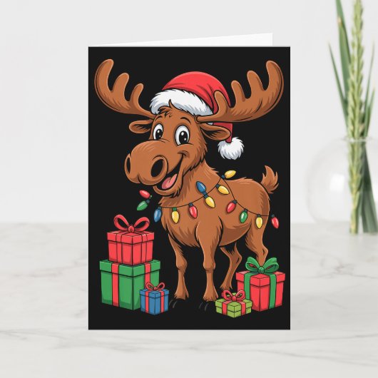 Carte Funny Moose Chapeau De Père Noël Amoureux Animaux  (Devant)