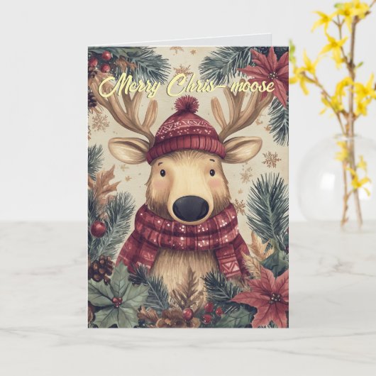 Carte Funny Moose Christmas Card (Fleur jaune)