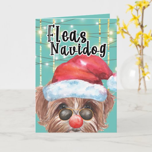 Carte Funny Multipoo chien puces de Noël navidog (Fleur jaune)