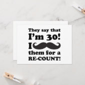 Carte Funny Mustache 30e anniversaire (Devant/Arrière en situation)