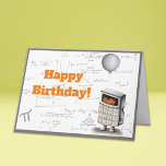 Carte Funny Nerd Calculator Black Kid Joyeux anniversair<br><div class="desc">Carte d'anniversaire en maths pour enfants drôle et mignonne avec l'illustration d'un enfant noir tenant un ballon gris dans un costume de calculatrice. Illustré et dessiné par Patricia Alvarez.</div>
