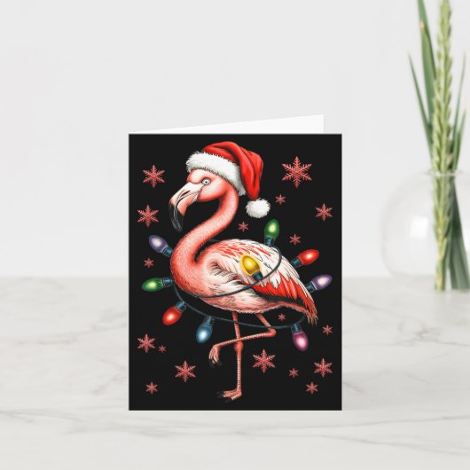 Carte Funny Nk Flamingo Christmas Tree Lights Xmas Snowf (Devant)