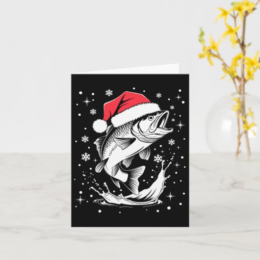 Carte Funny Noël Noël Chapeau poisson Noël Pêche (Fleur jaune)