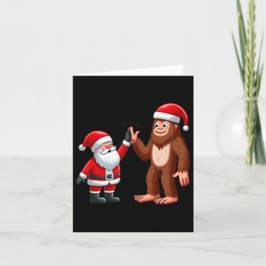 Carte Funny Noël Père Noël Bigfoot High-fiving Xm (Devant)