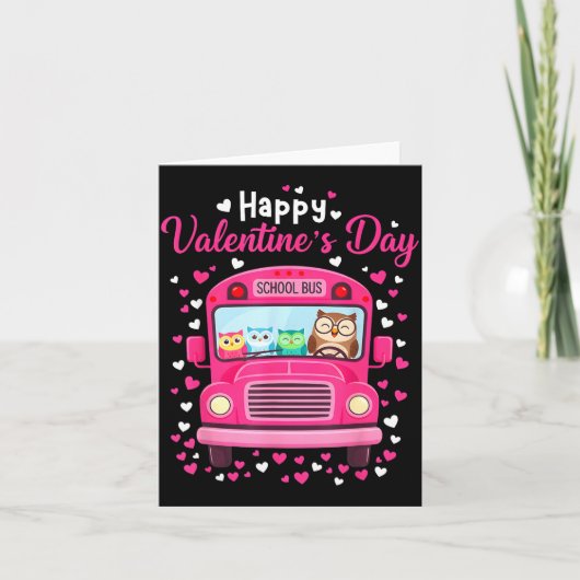 Carte Funny owls school bus driver happy valentines day (Devant)