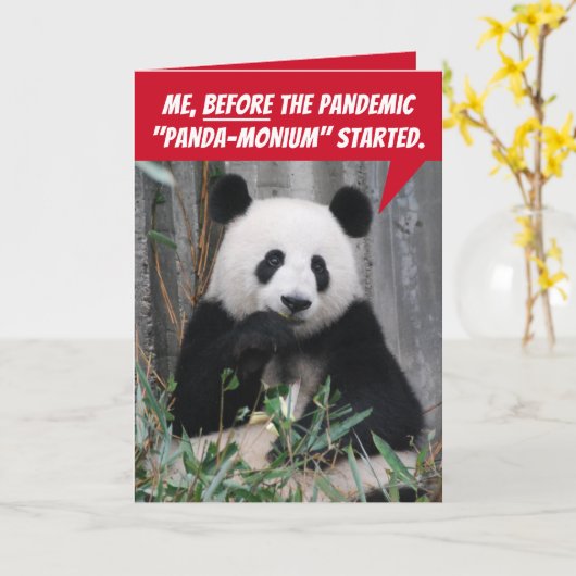 Carte Funny Panda Before and After Pandemic (Fleur jaune)