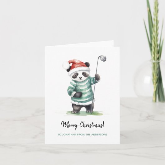 Carte Funny Panda jouant au golf Noël (Devant)