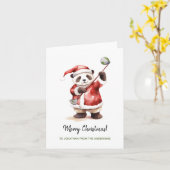 Carte Funny Panda jouant au golf Noël (Fleur jaune)