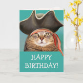 Carte Funny Pirate Chat Anniversaire (Fleur jaune)