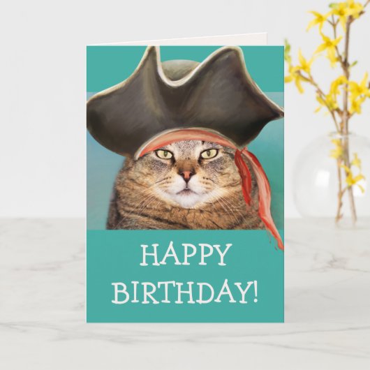 Carte Funny Pirate Chat Anniversaire (Fleur jaune)