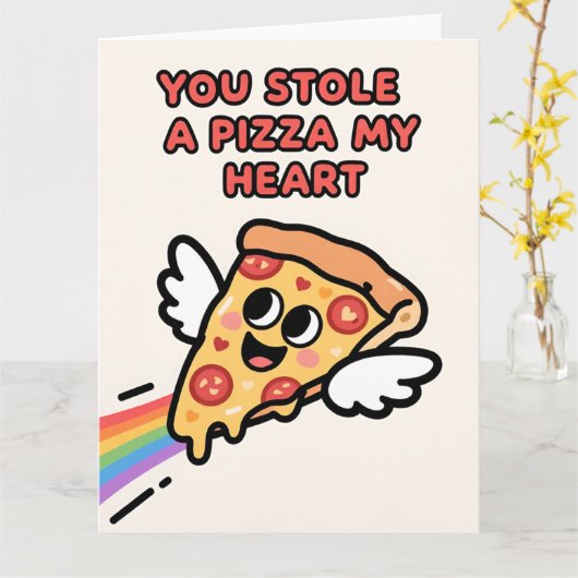 Carte Funny Pizza Love Colorful Valentine Card (Fleur jaune)