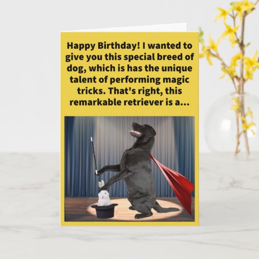 Carte Funny Pun Labracadabor Joyeux anniversaire (Fleur jaune)