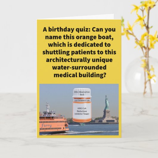 Carte Funny Pun Statin Island Ferry Joyeux anniversaire (Fleur jaune)