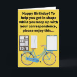 Carte Funny Pun Stationery Vélo Joyeux Anniversaire<br><div class="desc">En cette ère de multi-tâche, il serait bon de suivre l'écriture de lettre en travaillant sur votre cardio, alors merci dieu pour le vélo papeterie! Vous pouvez laisser cette nouvelle rage envelopper votre journée, pendant que vous mettez votre cachet personnel sur ce mode de vie très efficace. Écrivez ! S'il...</div>
