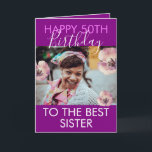 Carte Funny Purple Floral Photo Soeur 50e anniversaire<br><div class="desc">Funny Purple Floral Photo Sister 50e anniversaire, un design élégant et attrayant pour toute soeur. Avez-vous besoin d'une carte de 50ème anniversaire pour votre soeur, de 50ème anniversaire pour votre petite soeur, de 50ème anniversaire pour votre grande soeur ou de 50ème anniversaire pour votre soeur, celle-ci est pour vous. Le...</div>