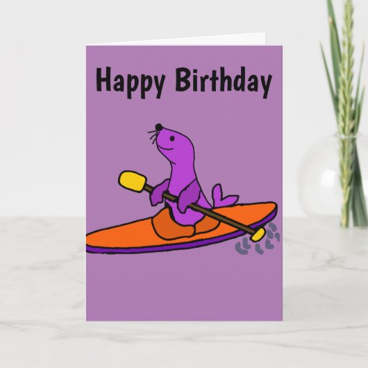 Carte Funny Purple Seal Kayaking Cartoon (Devant)