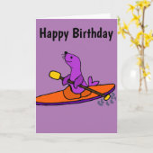 Carte Funny Purple Seal Kayaking Cartoon (Fleur jaune)