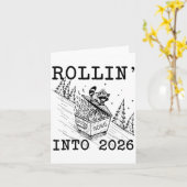 Carte Funny Raccoon 2026 Snarky New Year, Rollin' 2025 I (Fleur jaune)