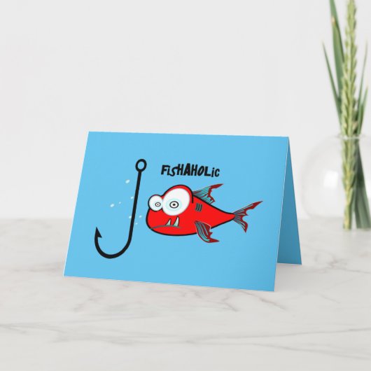 Carte Funny Red Graphic Fishaholic Mens Design (Devant)