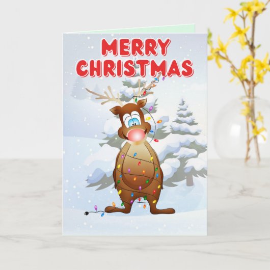 Carte Funny Reindeer Joyeux Noël (Fleur jaune)