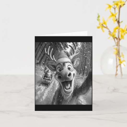 Carte Funny Reindeer Selfie Santa Merry Christmas Men Wo (Fleur jaune)