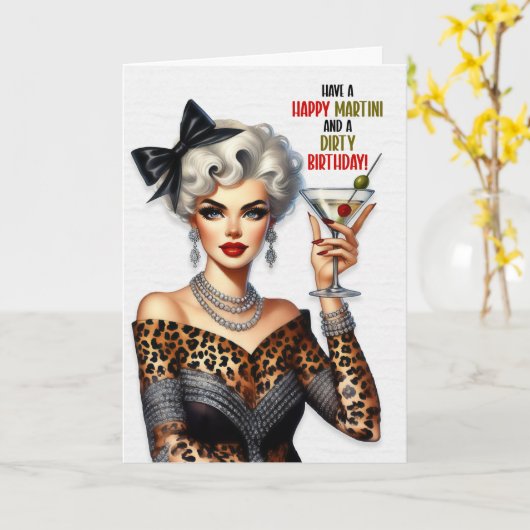 Carte Funny Retro Happy Martini Dirty Birthday (Fleur jaune)