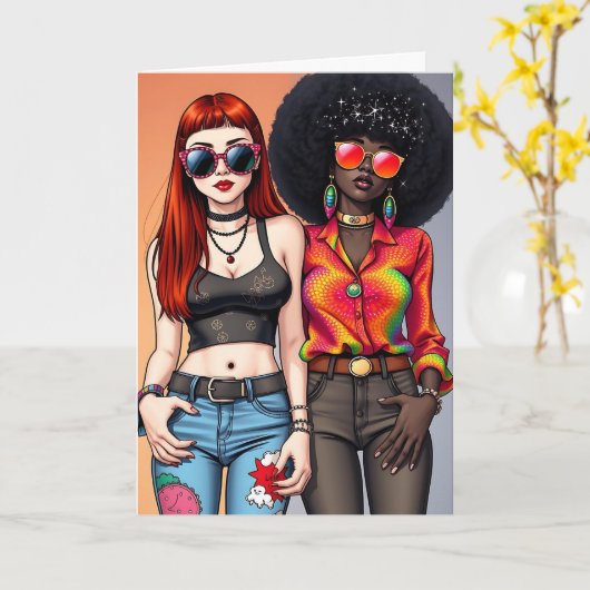 Carte Funny Retro Joyeux anniversaire (Fleur jaune)