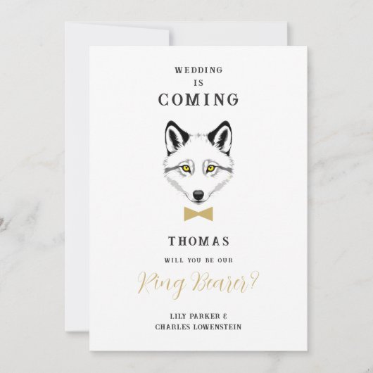 Carte Funny Ring Bearer Gold Bow Tie Wedding Proposal (Devant)