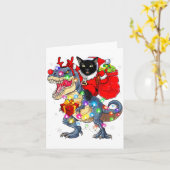 Carte Funny Santa Cat Riding Dinosaur Christmas Lights (Fleur jaune)